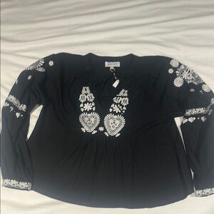Dear John Black Embroidered 3/4 Sleeve Blouse